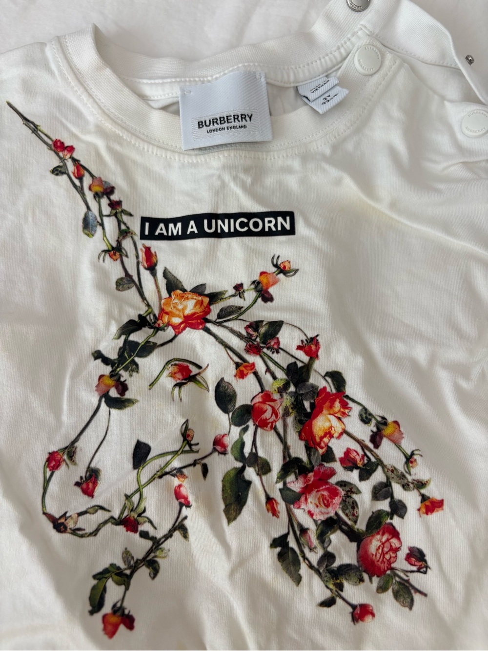Burberry "I Am A Unicorn" Floral Graphic Tee - White- toddler 2T